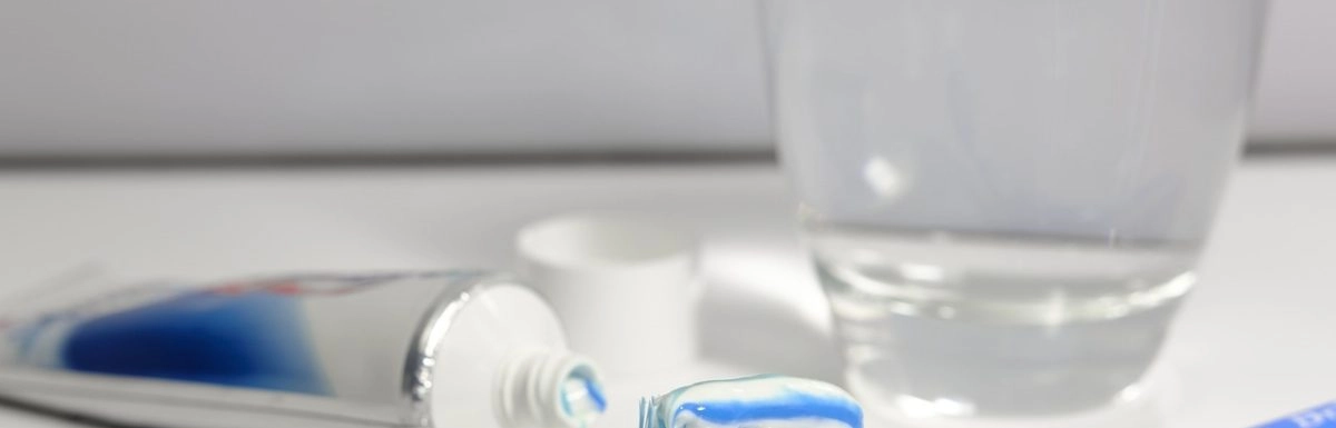 A tube of fluoride toothpaste and a loaded toothbrush.